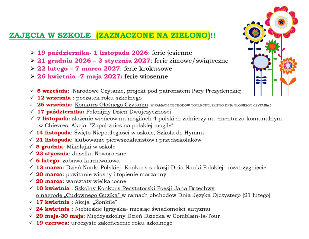 zdjęcie kalendarza szkolnego część 3 na rok 2026/2027