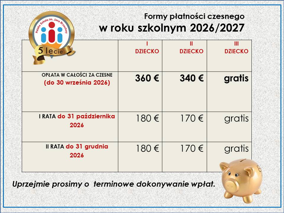 informacja o opłatach